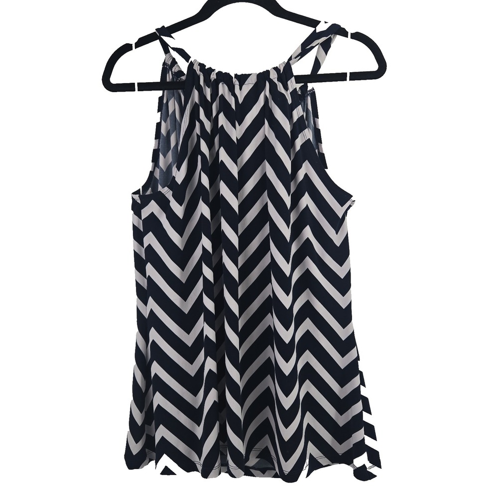 Cynthia Rowley Navy & White Chevron‎ Stretch-Knit Halter Style Tank Top XL
